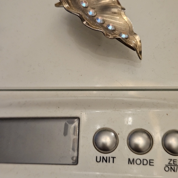 Vintage 1960's Lady Ellen goldtone rhinestones leaf hair clip aurora borealis - Picture 6 of 6